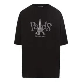 Unisex με τύπωμα «Paris», στρογγυλό λαιμό, μαύρο 594599TGV661000