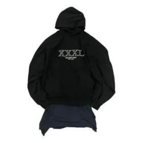 XXXL Φούτερ με κουκούλα και μπαλώματα, Oversized “Μαύρο” 720406TNVD91070